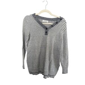 Anthropologie Women's Sweater XS Gray White Striped Minimalist Cozy Casual